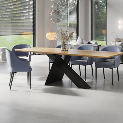 Oak Modern Dining Table with metal base 0110