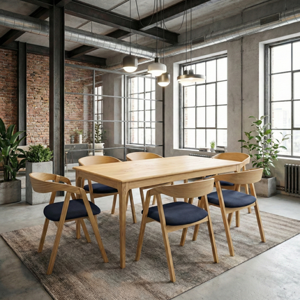 SET - Peebls Extendable Solid Oak Dining Table 160x90cm plus 1x50cm and 6 Oak Aby Dining Chairs