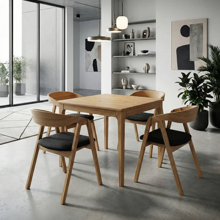 SET - Peebls Extendable Solid Oak Dining Table 140x80cm plus 1x40cm and 4 Oak Aby Dining Chairs