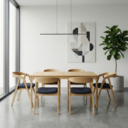 SET - Peebls Extendable Solid Oak Dining Table 160x90cm plus 1x50cm and 6 Oak Aby Dining Chairs