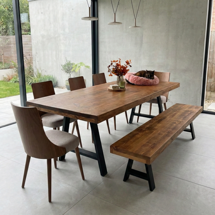 Grantham Thick Dining Industrial Dining Table A Frame Steel Legs