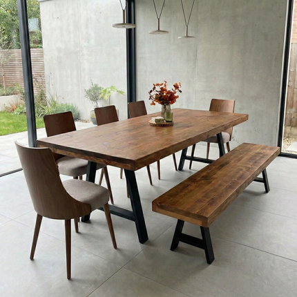 Grantham Thick Dining Industrial Dining Table A Frame Steel Legs