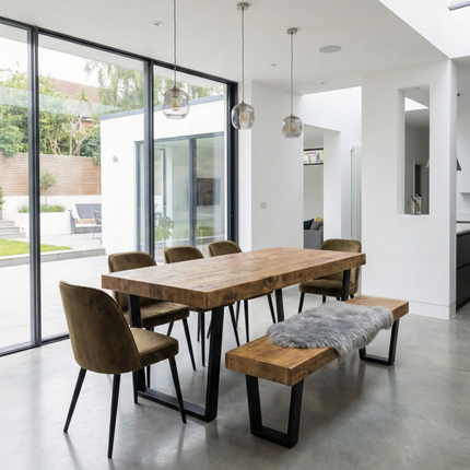 Boston Dining Table Industrial  V Frame Steel Legs Rustic Wood – Handmade