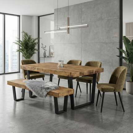 Boston Dining Table Industrial  V Frame Steel Legs Rustic Wood – Handmade