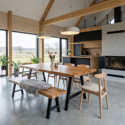 Live Edge Round Corners Dining Table with Metal Legs Cotswold