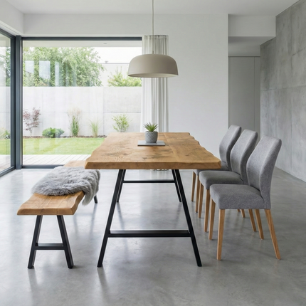 Firsby Live Edge Dining Table with A Frame Steel Legs