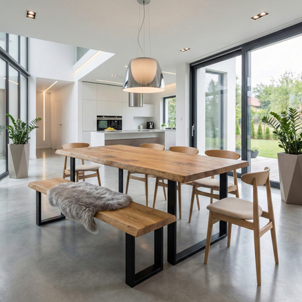 Live Edge Round Corners Dining Table with Metal Legs Cotswold