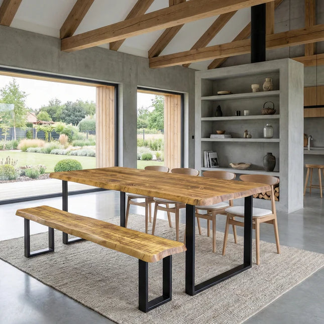 Live Edge Round Corners Dining Bench with Metal Legs