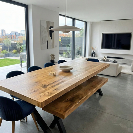 Extra Wide Dining Table Lincoln Dine Table Rustic Farmhouse Rustic Wood Chunky Metal Legs