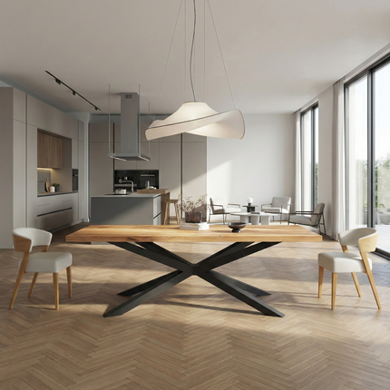 Oak Modern Dining Table Spider Stel Base