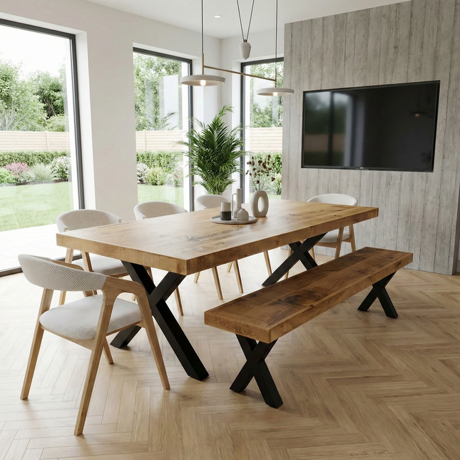 Extra Wide Dining Table Lincoln Dine Table Rustic Farmhouse Rustic Wood Chunky Metal Legs