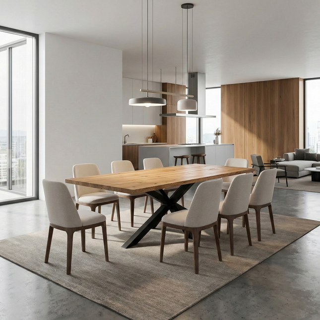 Oak Modern Dining Table Star Stel Base