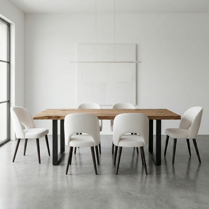 Live Edge Rustic Dining Table with Square Frame Steel Legs Cotswold