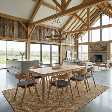 SET - Peebls Extendable Solid Oak Dining Table 180x90cm plus 1x60cm and 8 Oak Aby Dining Chairs