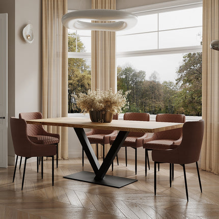 Solid Oak Dining Table Steel Leg 043