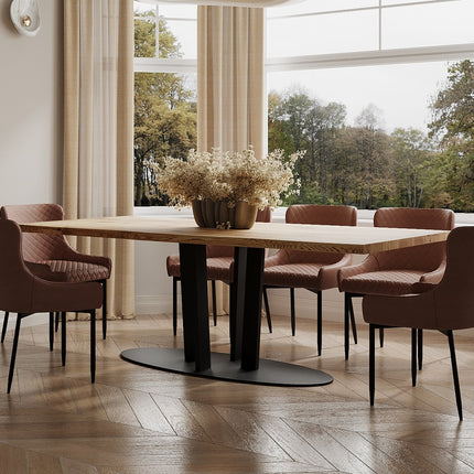 Solid Oak Dining Table Steel Leg 048