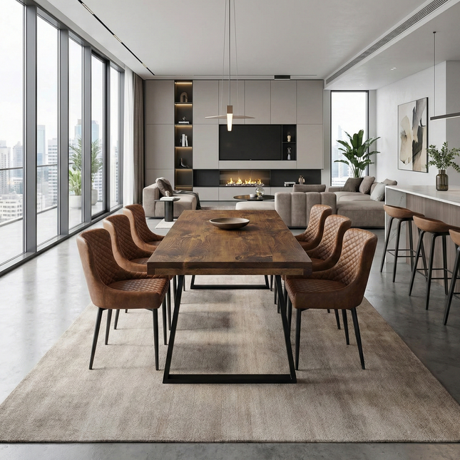 Grantham Thick Dining Industrial Dining Table Trapezium Steel Legs