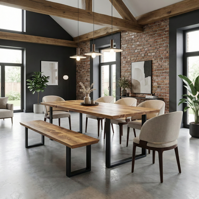 Louth Dining Table Rustic Wood Chamfer Edge Metal Legs Cotswold