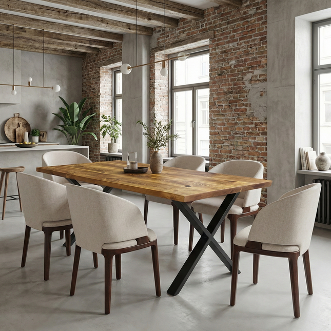 Louth Dining Table Rustic Wood Chamfer Edge Metal Legs Cotswold