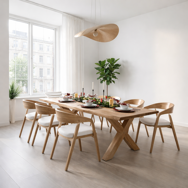 Firsby XF Chunky Wooden Dining Table Natural Live Edge Rustic Wood X Frame Legs Handmade Characteristic of the Countryside.