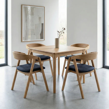SET - Peebls Extendable Solid Oak Dining Table 120x80cm plus 1x40cm and 4 Oak Aby Dining Chairs