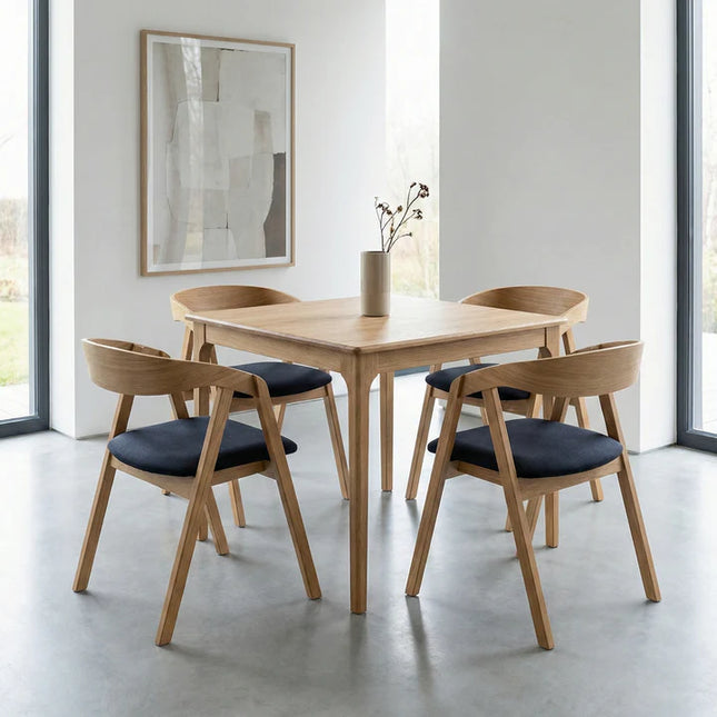 SET - Peebls Extendable Solid Oak Dining Table 120x80cm plus 1x40cm and 4 Oak Aby Dining Chairs