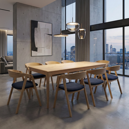 SET - Peebls Extendable Solid Oak Dining Table 180x90cm plus 1x60cm and 8 Oak Aby Dining Chairs