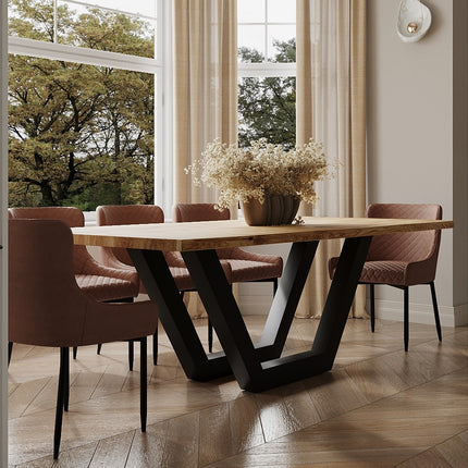 Solid Oak Dining Table Steel Leg 055