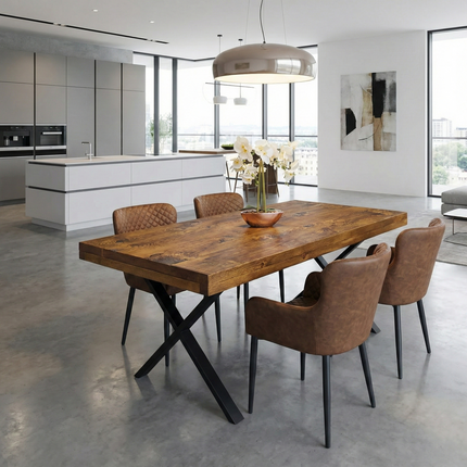 Grantham Thick Dining Industrial Dining Table X Frame Steel Legs