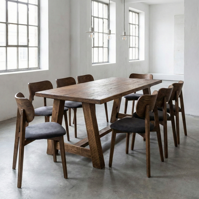 Belton Dining Table with Chunky Style Wooden Legs Handmade Rustic