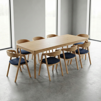 SET - Peebls Extendable Solid Oak Dining Table 180x90cm plus 1x60cm and 8 Oak Aby Dining Chairs