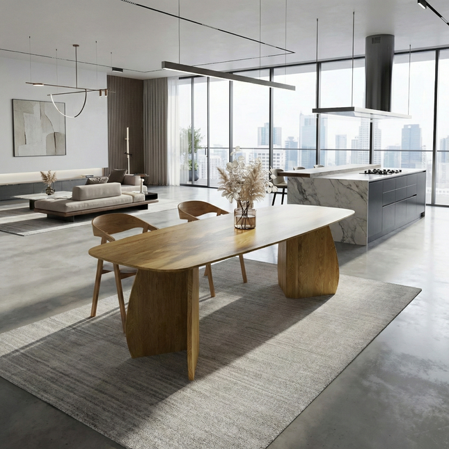 Solid Oak Dining Table with Wooden Base 0103