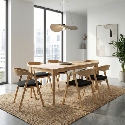 SET - Peebls Extendable Solid Oak Dining Table 160x90cm plus 1x50cm and 6 Oak Aby Dining Chairs
