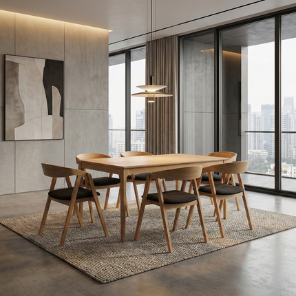 SET - Peebls Extendable Solid Oak Dining Table 160x90cm plus 1x50cm and 6 Oak Aby Dining Chairs