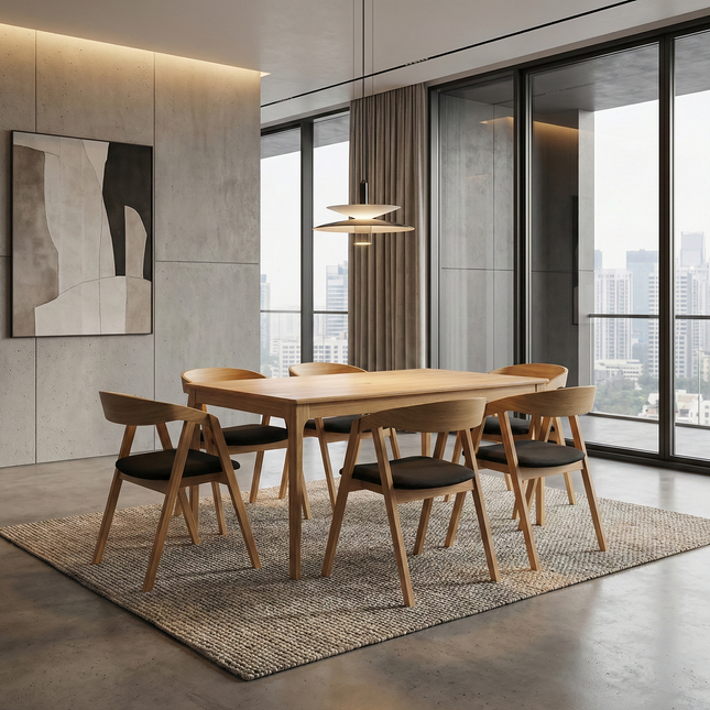 SET - Peebls Extendable Solid Oak Dining Table 160x90cm plus 1x50cm and 6 Oak Aby Dining Chairs