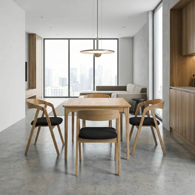 SET - Peebls Extendable Solid Oak Dining Table 140x80cm plus 1x40cm and 4 Oak Aby Dining Chairs