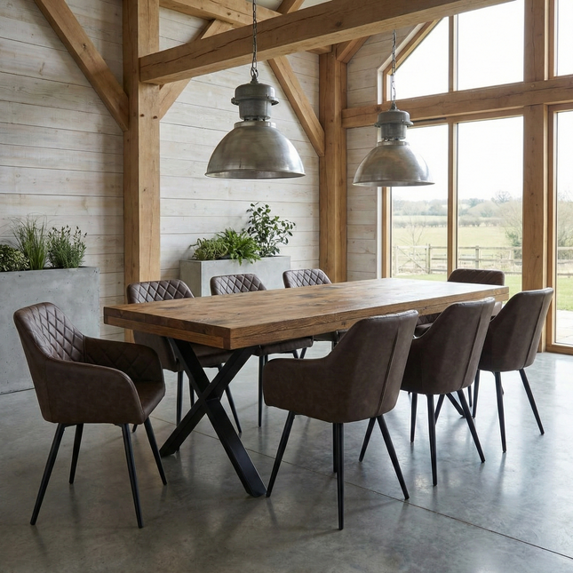 Grantham Thick Dining Industrial Dining Table X Frame Steel Legs