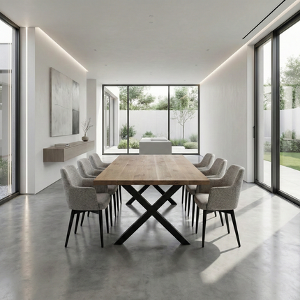 Somerby Solid Oak Dining Table Chunky Steel Legs