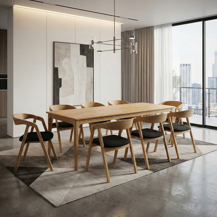 SET - Peebls Extendable Solid Oak Dining Table 180x90cm plus 1x60cm and 8 Oak Aby Dining Chairs