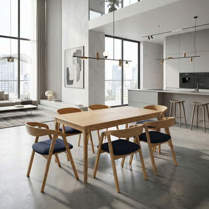 SET - Peebls Extendable Solid Oak Dining Table 160x90cm plus 1x50cm and 6 Oak Aby Dining Chairs