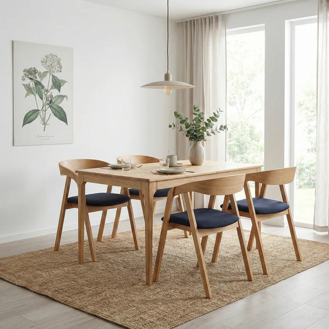 SET - Peebls Extendable Solid Oak Dining Table 140x80cm plus 1x40cm and 4 Oak Aby Dining Chairs