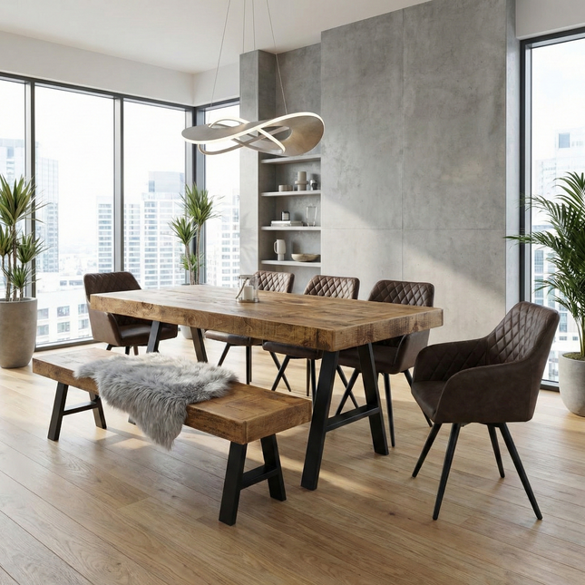 Boston Dining Table A Frame Steel Legs Industrial Rustic Wood