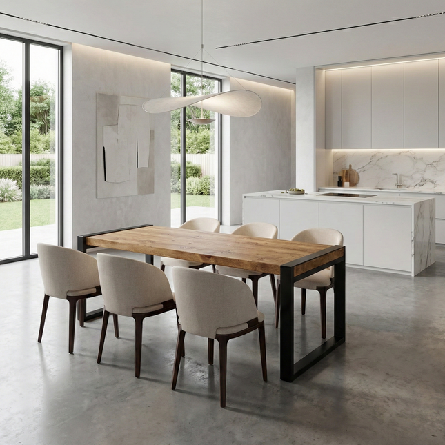 Branton Dining Table with Steel Style Legs Handmade Rustic