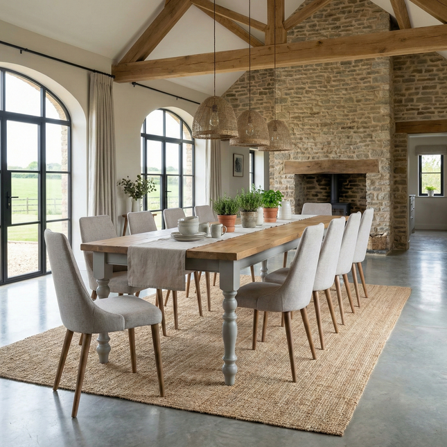 Hawick Extra Wide Dining Table Rustic Farmhouse