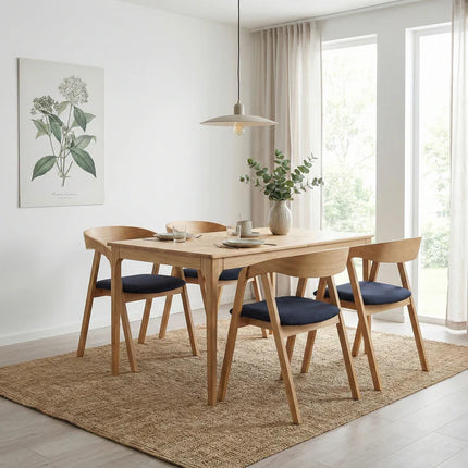 SET - Peebls Extendable Solid Oak Dining Table 120x80cm plus 1x40cm and 4 Oak Aby Dining Chairs