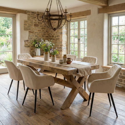 Orby Dining Table with Chunky Style Wooden Legs Handmade Rustic