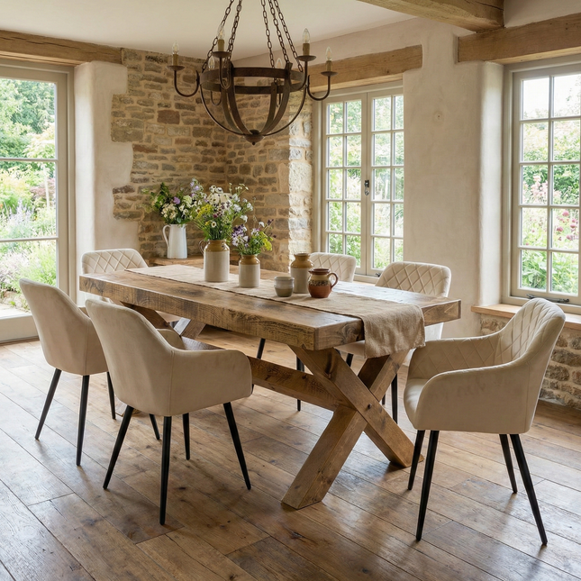 Orby Dining Table with Chunky Style Wooden Legs Handmade Rustic