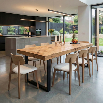 Boston Dining Table Industrial Square Frame Steel Legs  Rustic Wood – Handmade