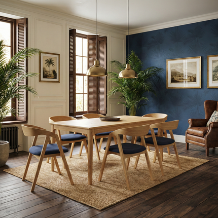 SET - Peebls Extendable Solid Oak Dining Table 160x90cm plus 1x50cm and 6 Oak Aby Dining Chairs