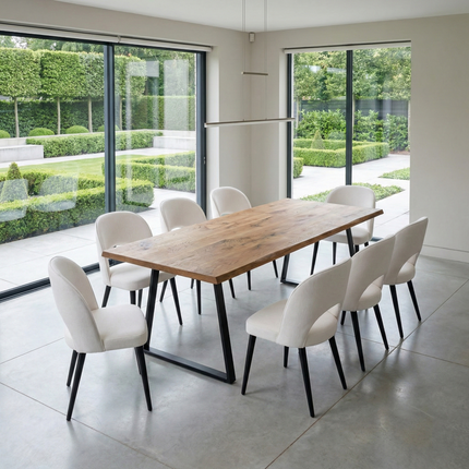 Live Edge Rustic Dining Table with Trapezium Frame Steel Legs Cotswold